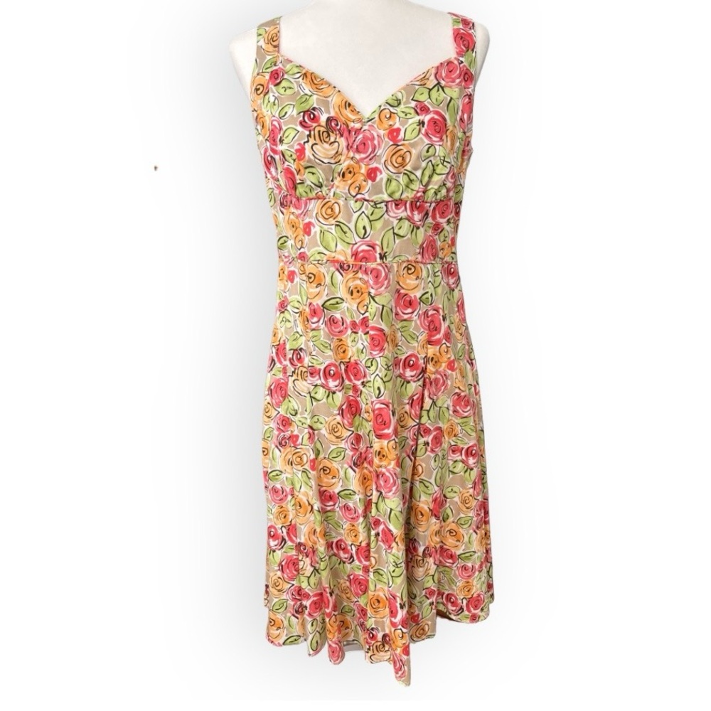 Talbots Floral Fit and Flare Retro Sundress Size 8 Garden Party Wedding Guest